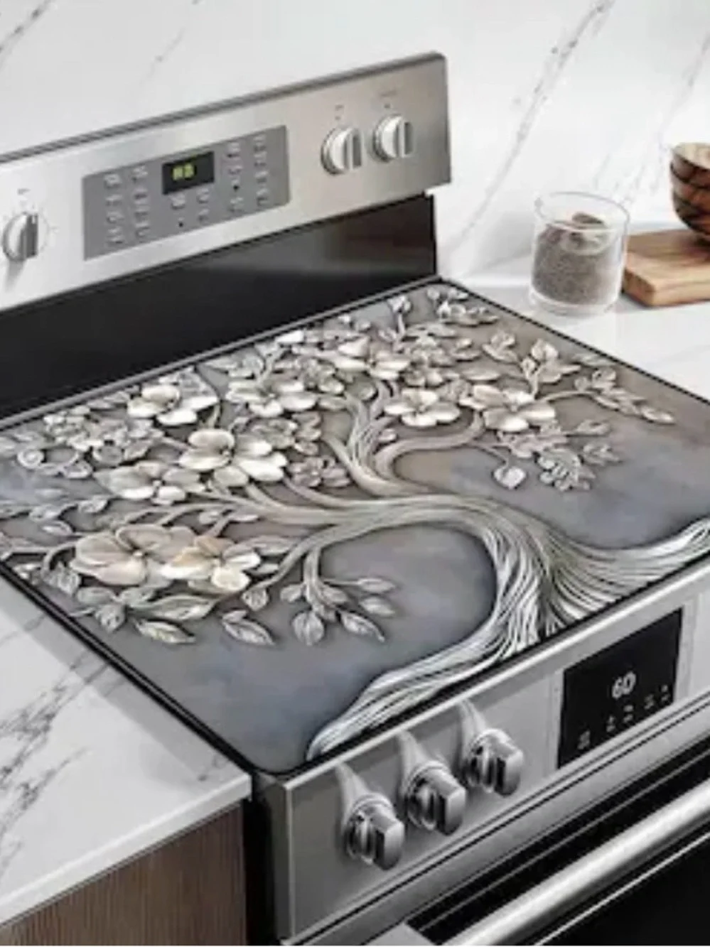 Anqtovp Heat Resistant Electric Stove Top Cover, Dual Layer Rubber Mat, Floral